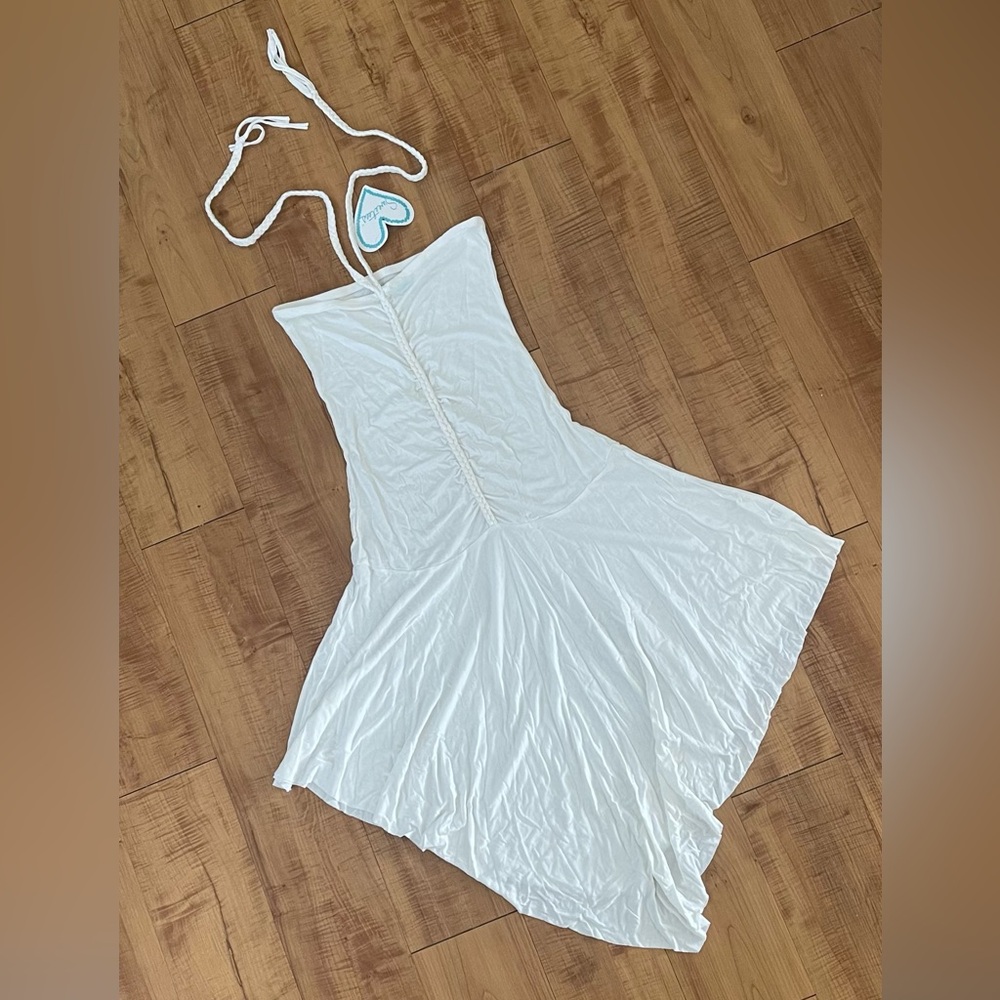 Sweetees Brand New Vintage Y2K White Flowy Braided Rope Halter Midi Dress S/M